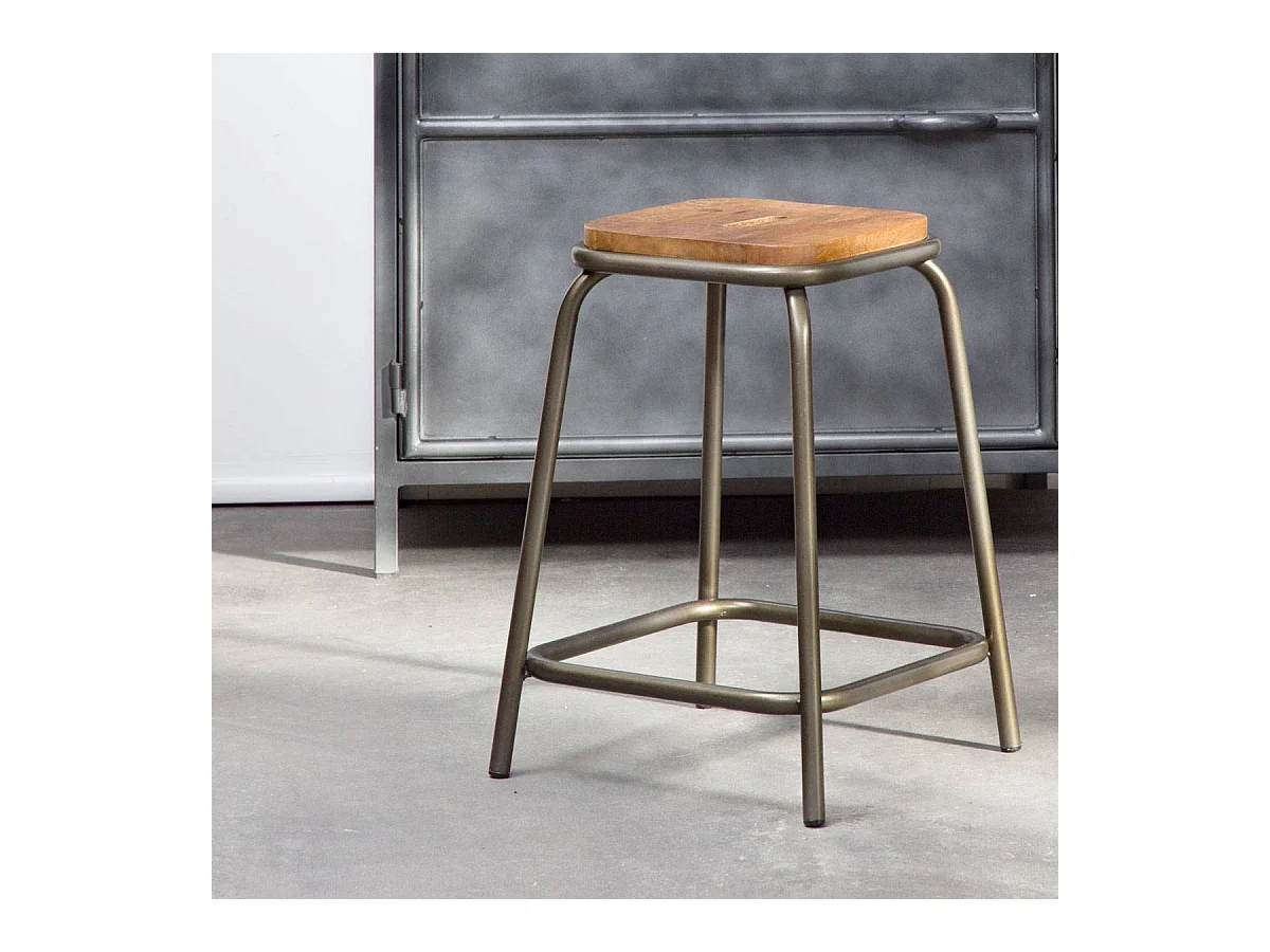 Tabouret écolier métal et bois petit modèle Marcus