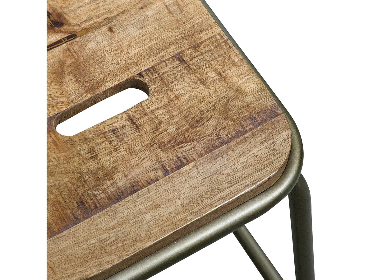 Taburete escolar vintage de metal y madera gris oscuro