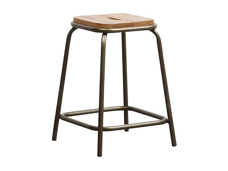 Taburete escolar vintage de metal y madera gris oscuro