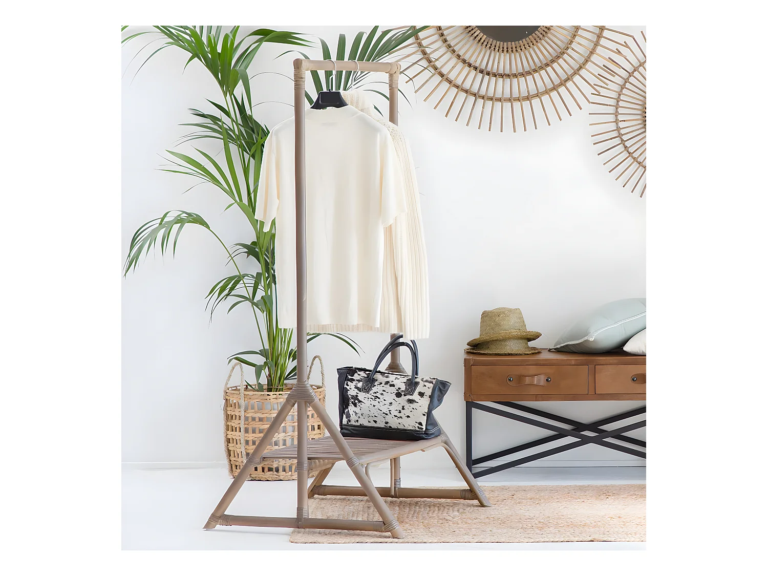 Portant en rotin avec planche Rattan