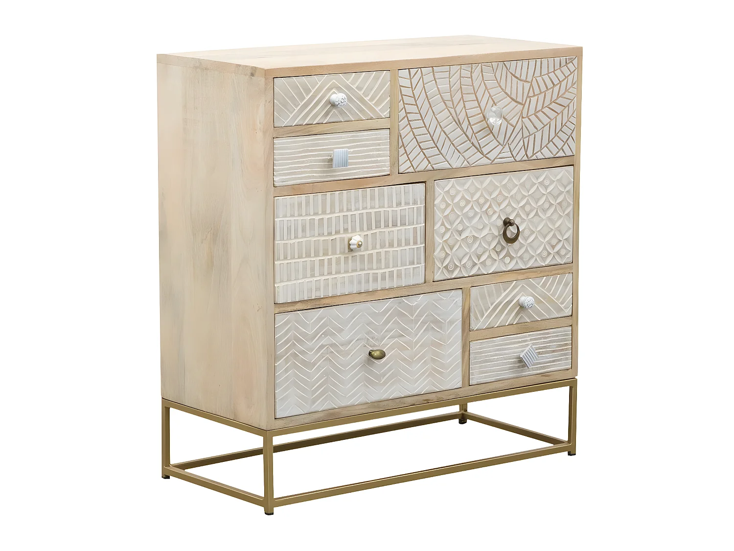 Cómoda de madera de mango y metal Vic con 9 cajones estilo bohemio