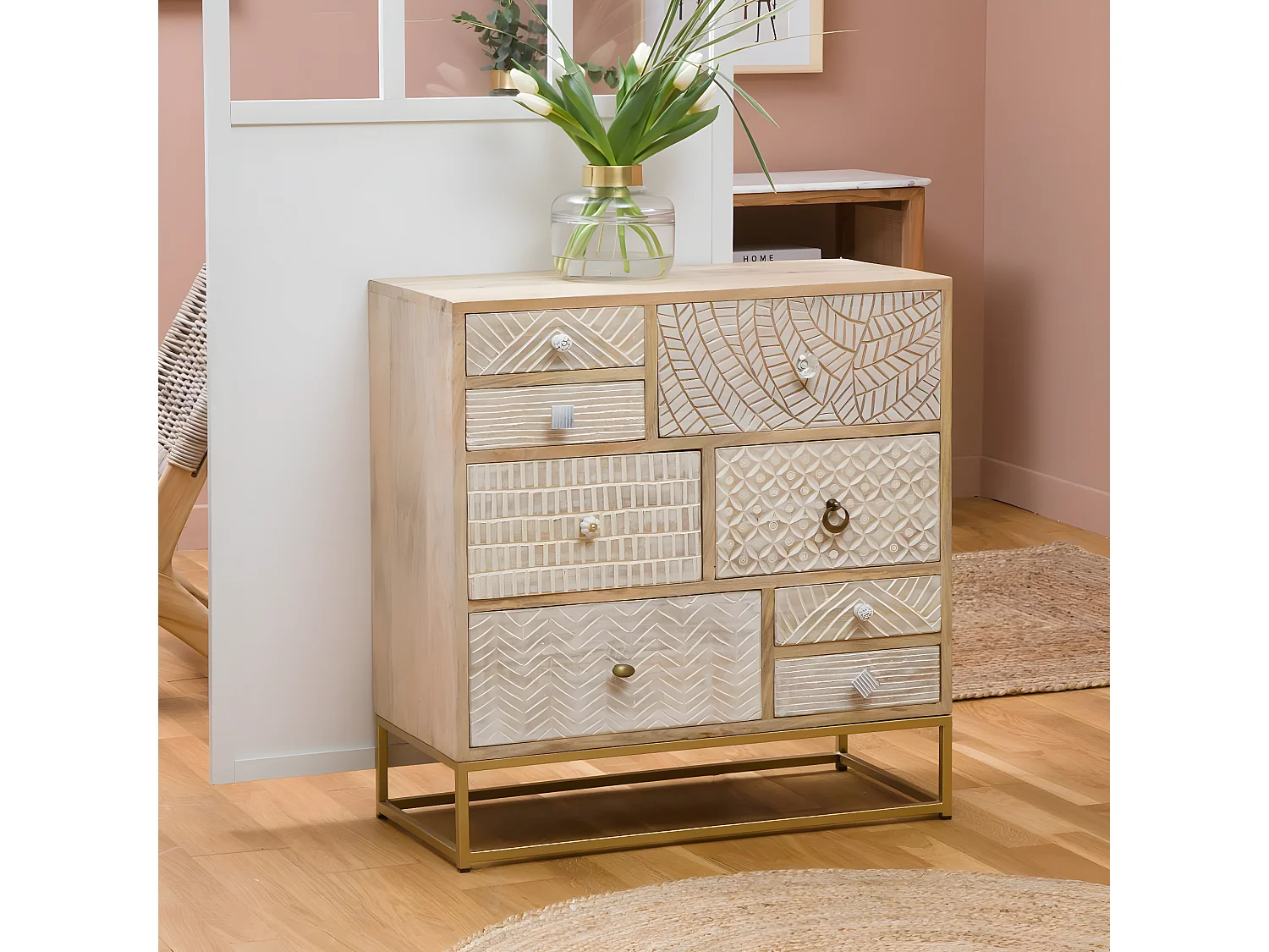 Commode en bois de manguier et métal Vic