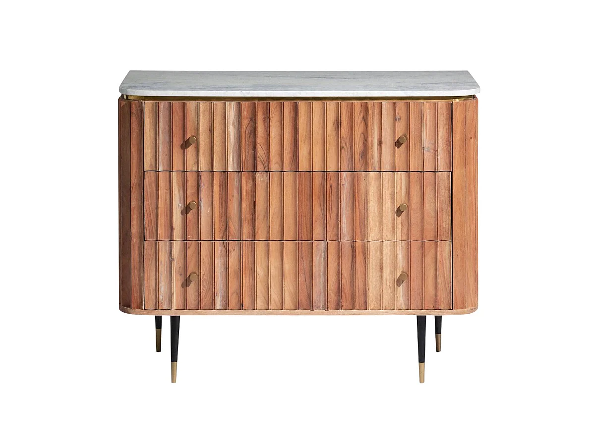 Commode en bois d'acacia et marbre blanc Judith