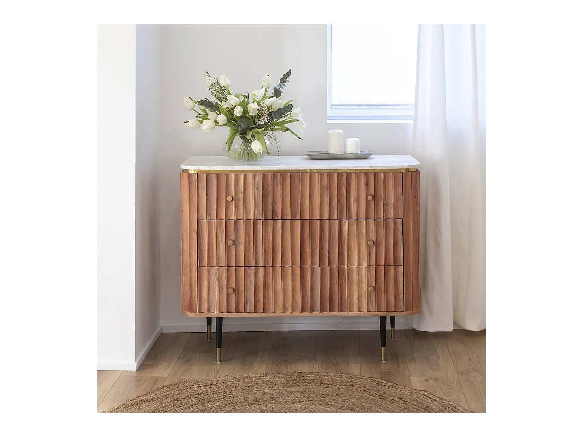 Commode en bois d'acacia et marbre blanc Judith
