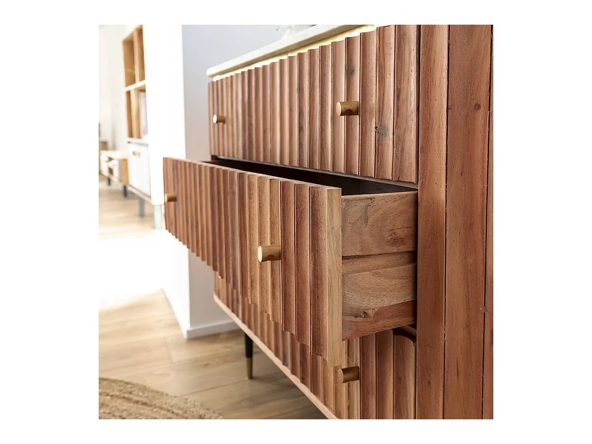 Commode en bois d'acacia et marbre blanc Judith