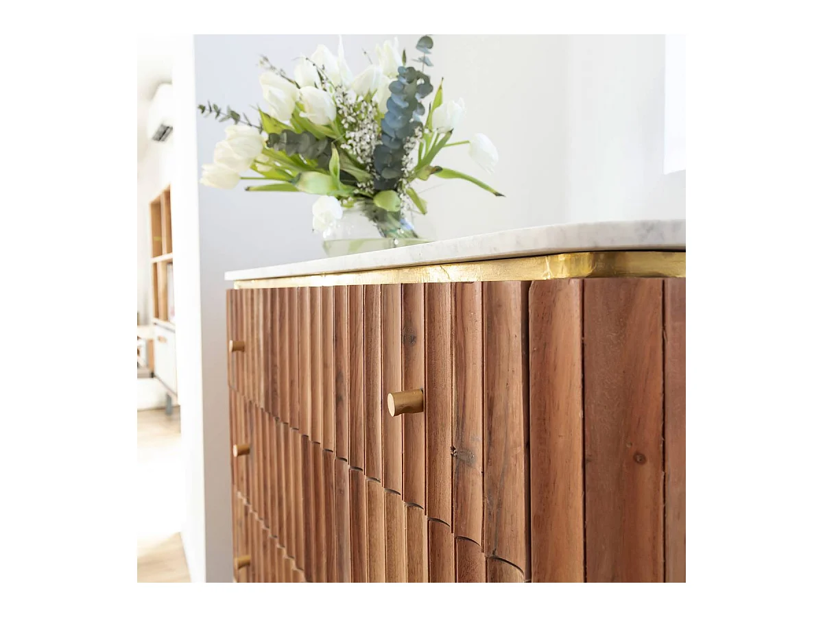 Commode en bois d'acacia et marbre blanc Judith