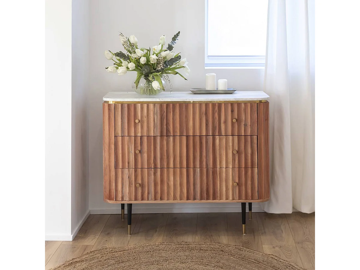 Commode en bois d'acacia et marbre blanc Judith