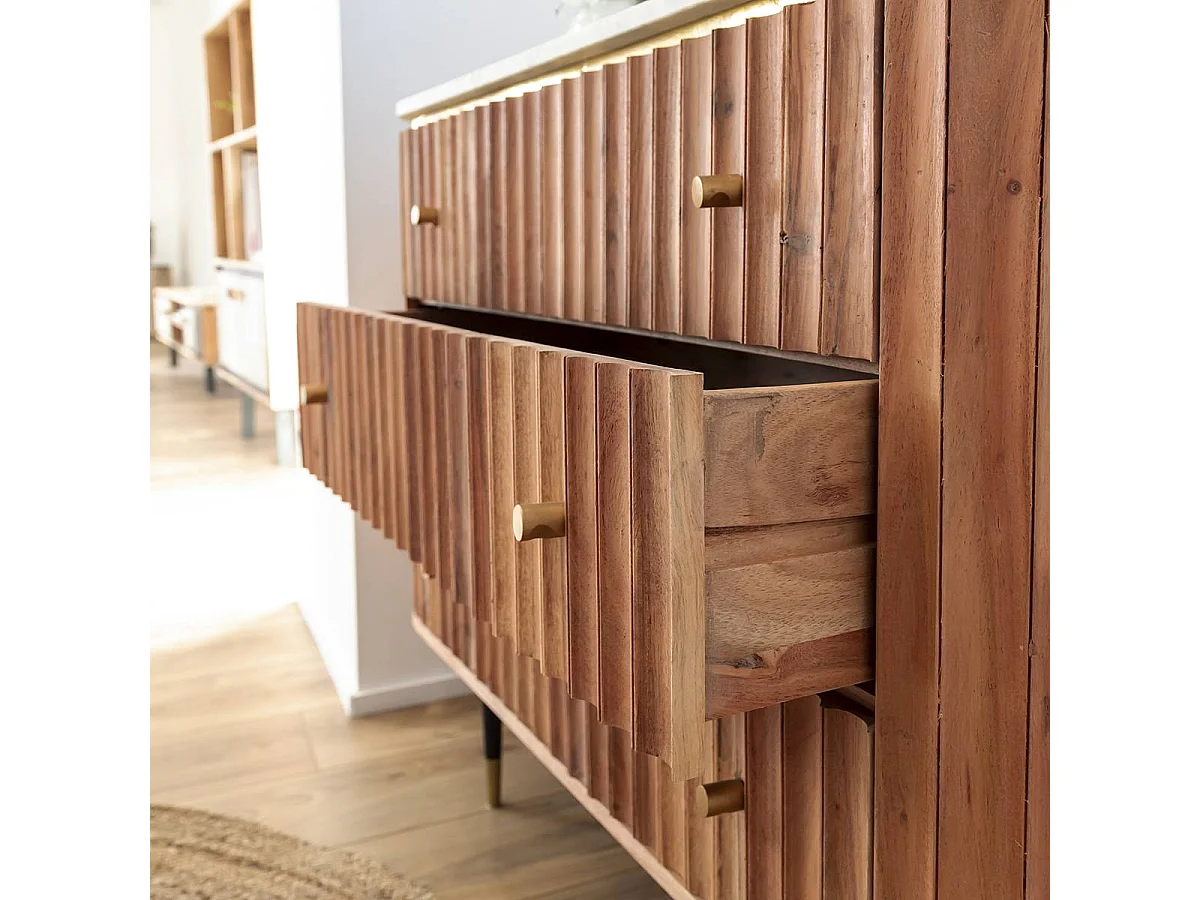 Commode en bois d'acacia et marbre blanc Judith