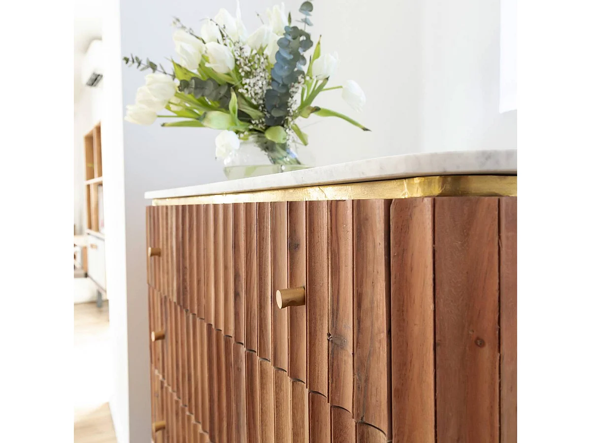 Commode en bois d'acacia et marbre blanc Judith