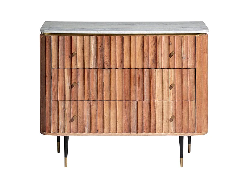 Commode en bois d'acacia et marbre blanc Judith