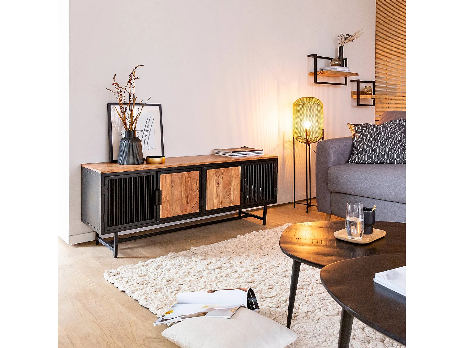 Etagère murale en bois de manguier moyen modèle Joie