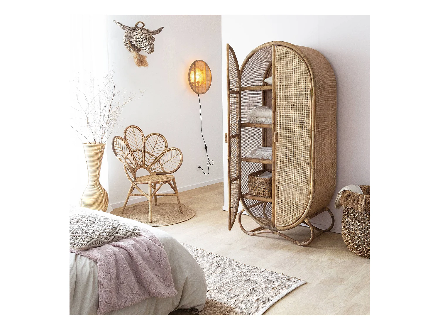 Armoire arrondie en rotin 4 étagères Rim