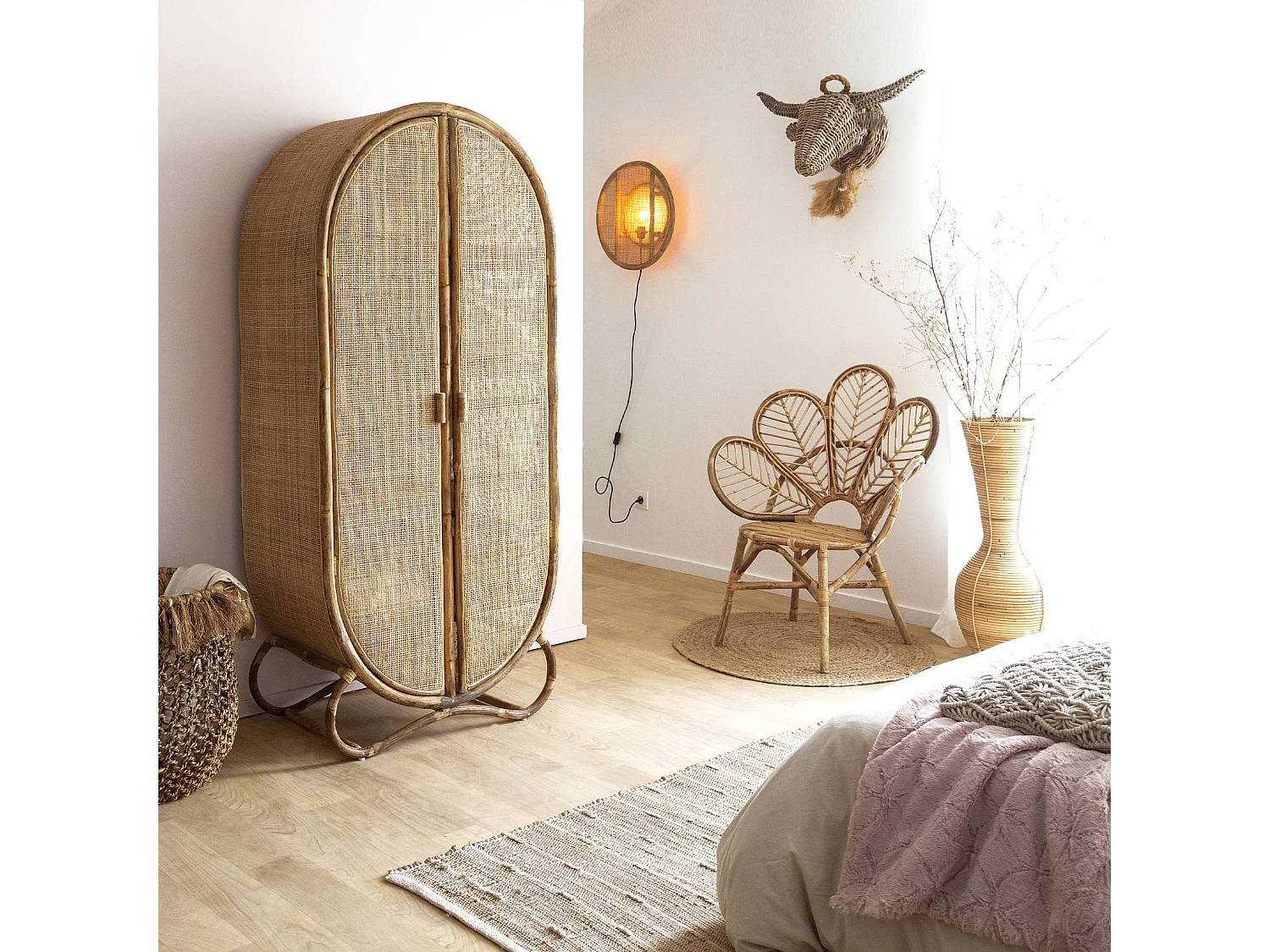 Armoire arrondie en rotin 4 étagères Rim