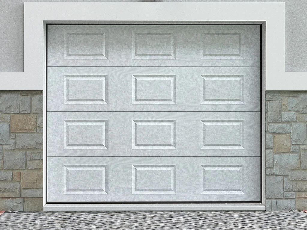 Porta de garagem seccionada com padrão quadriculado branco com motor Somfy - CAOPAS