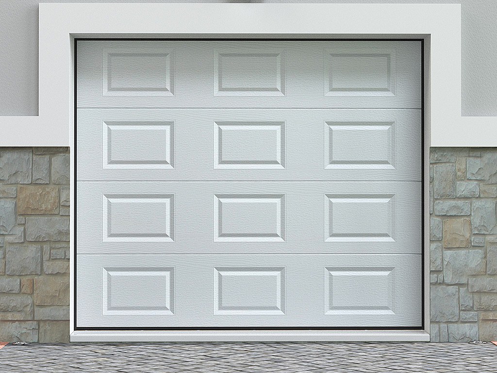 Sektionalgaragentor mit Kassettenmotiv + Torantrieb SOMFY - 254 x 218 cm - Weiß - CAOPAS