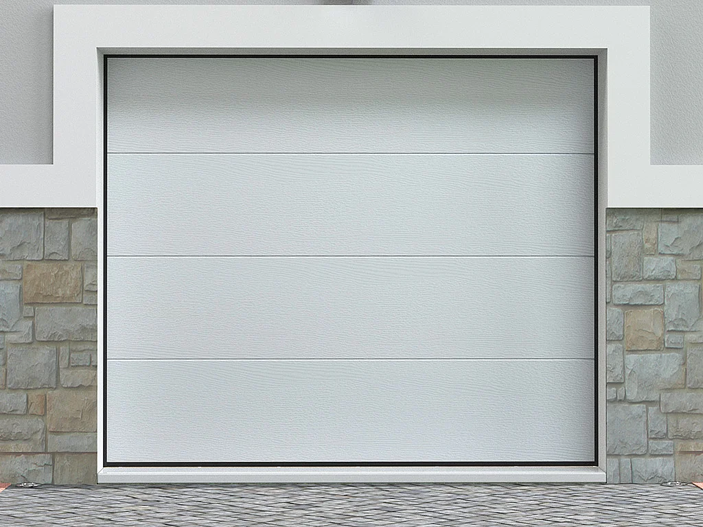 Porta per garage sezionale effetto legno con motore Somfy Bianco - PRIETA