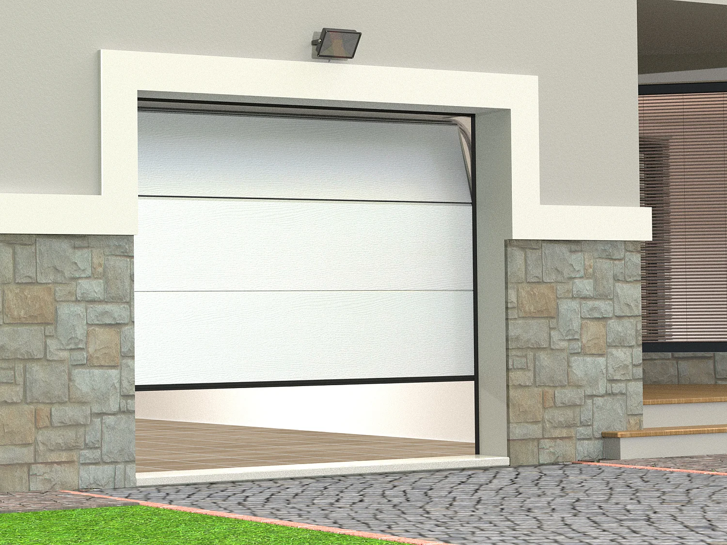 Porte de garage sectionnelle effet bois blanc avec moteur Somfy L254 x H218 cm - PRIETA