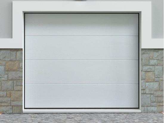 vente unique Porte de garage sectionnelle effet bois blanc avec moteur Somfy L254 x H218 cm - PRIETA
