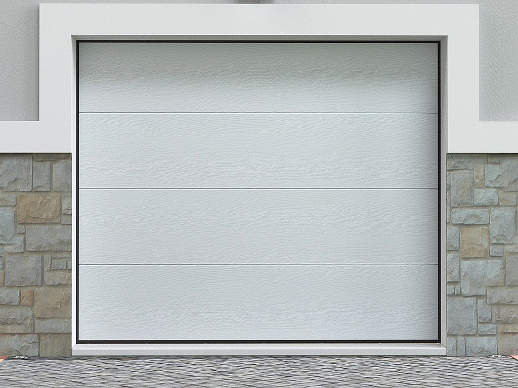 Sektionalgaragentor in Holz-Optik mit Torantrieb SOMFY - 254 x 218 cm - Weiß - PRIETA
