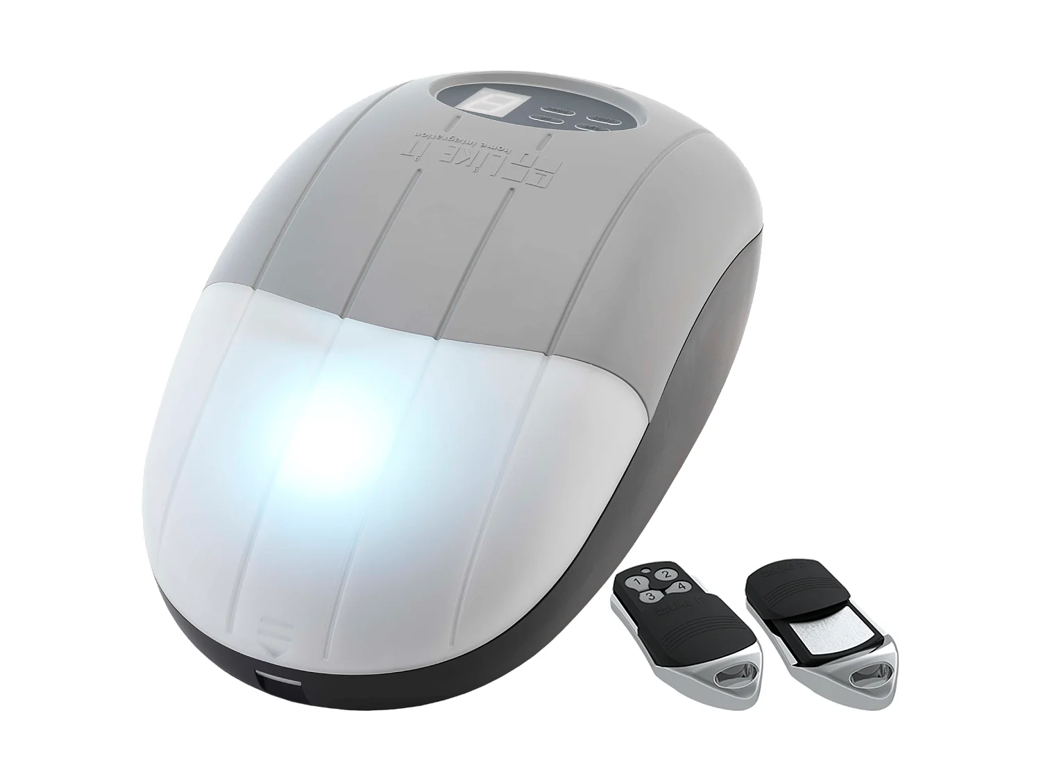 Sectionale garagedeur houteffect wit met motor - PRIETA