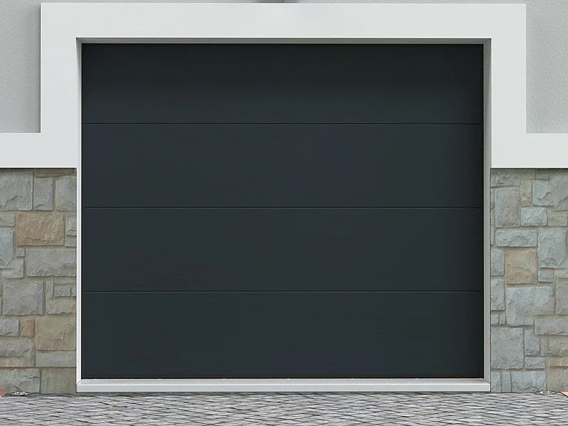 Porte de garage sectionnelle effet bois anthracite avec moteur Somfy L254 x H218 cm - PRIETA