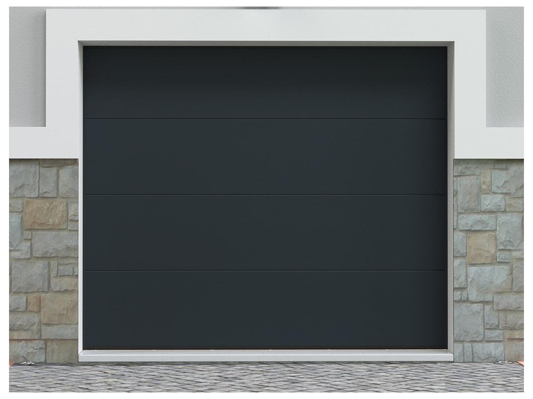 Porte de garage sectionnelle effet bois anthracite avec moteur Somfy L254 x H218 cm - PRIETA