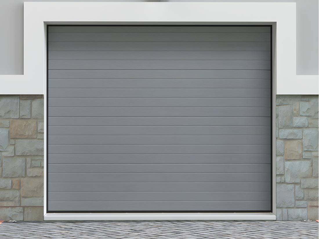 vente unique Porte de garage sectionnelle effet rainuré gris motorisée L254 x H218 cm - NORIA