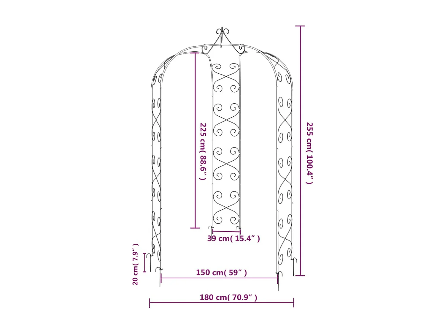 Arche de jardin Noir Ø180x255 Acier
