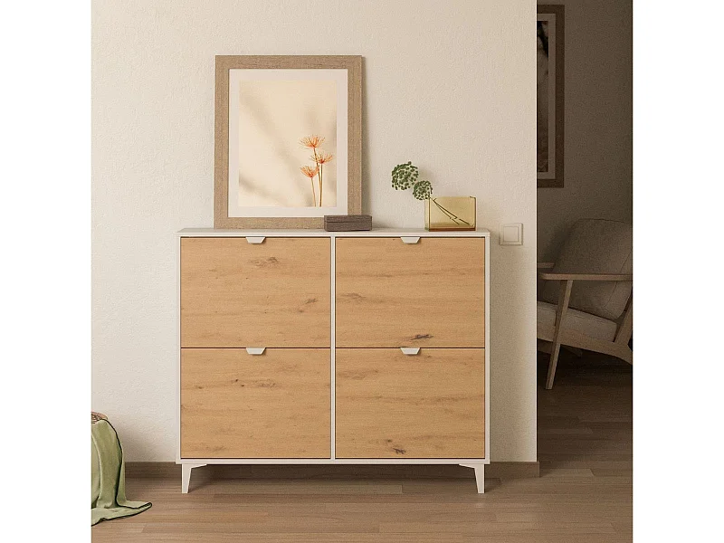 Zapatero Hibba 4 puertas abatibles blanco/natural 97,4x116,8x20 cm