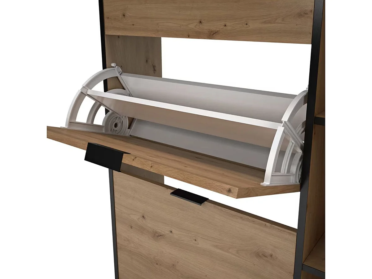 Zapatero Ritual 2 puertas + cajón + 3 compartimentos negro/natural 110,8x90,1x24,5 cm