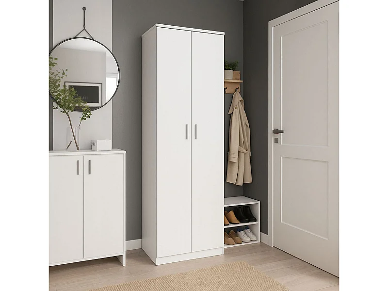 Sapateira Corredor Armário Auxiliar Branco 2 Portas 6 Prateleiras 60cm