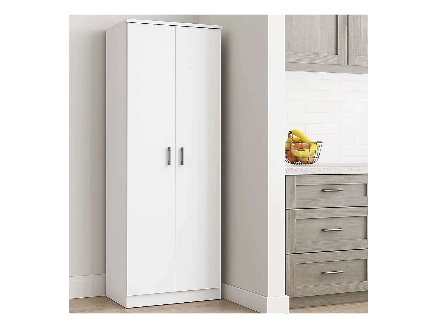 Meuble à chaussures d'entrée, meuble auxiliaire blanc, 2 portes, 6 étagères, 60 cm