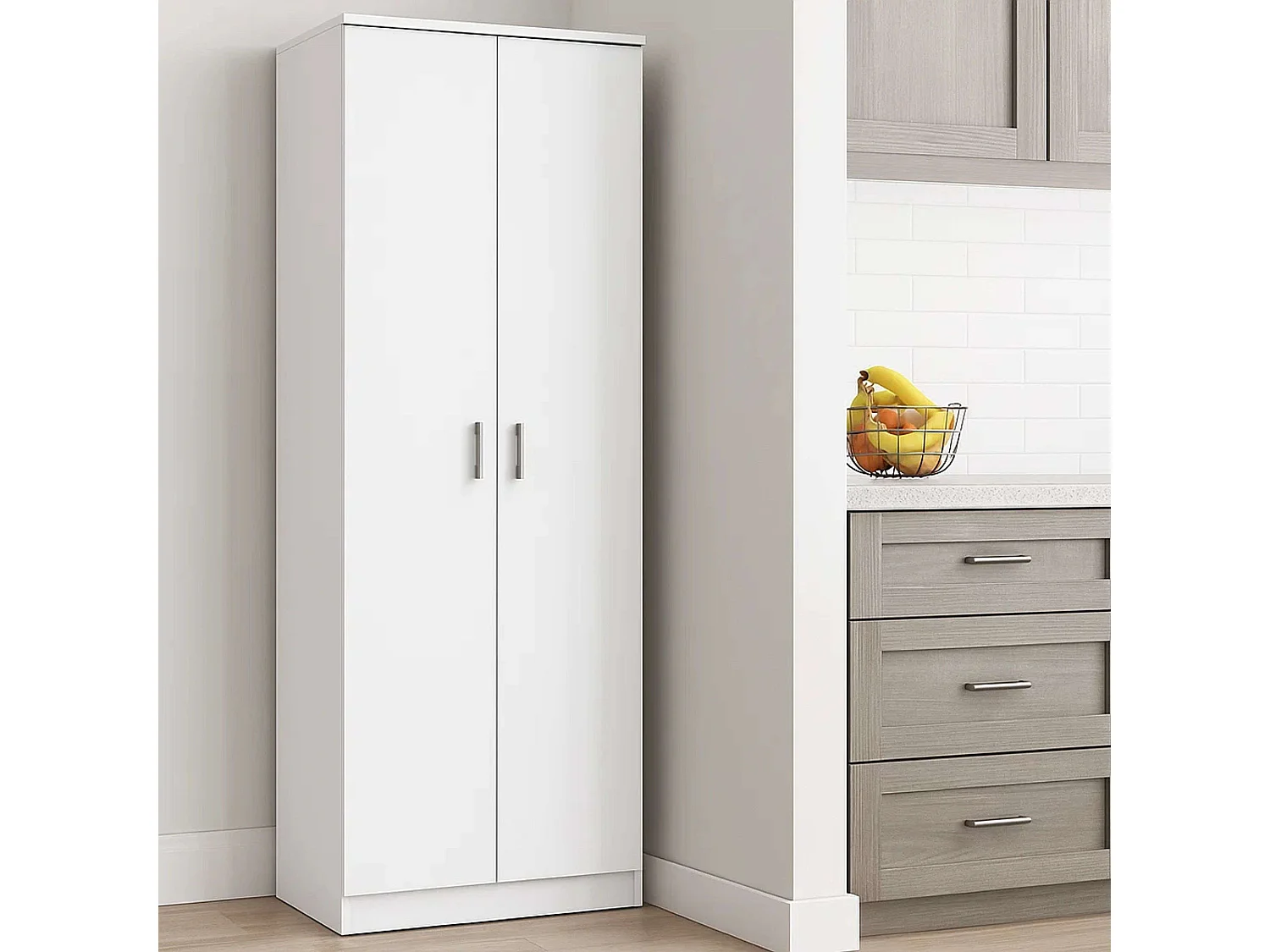 Meuble à chaussures d'entrée, meuble auxiliaire blanc, 2 portes, 6 étagères, 60 cm