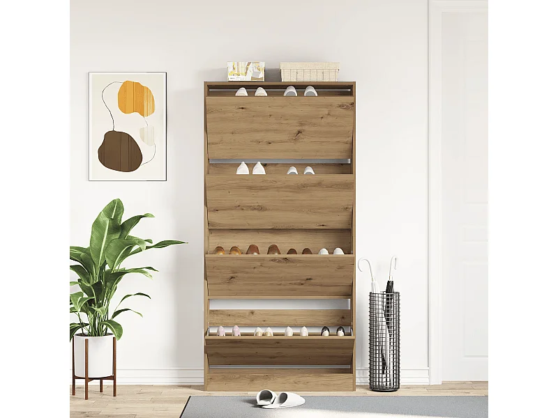 Zapatero Romo 4 puertas abatibles natural 163,5x80x21 cm