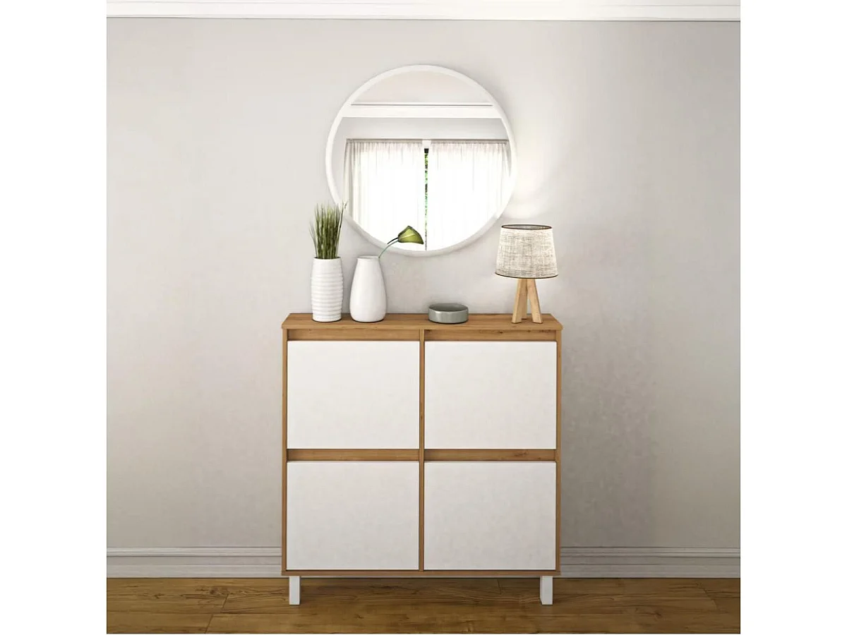Zapatero Dewe 4 puertas abatibles blanco/natural 110x110x20 cm