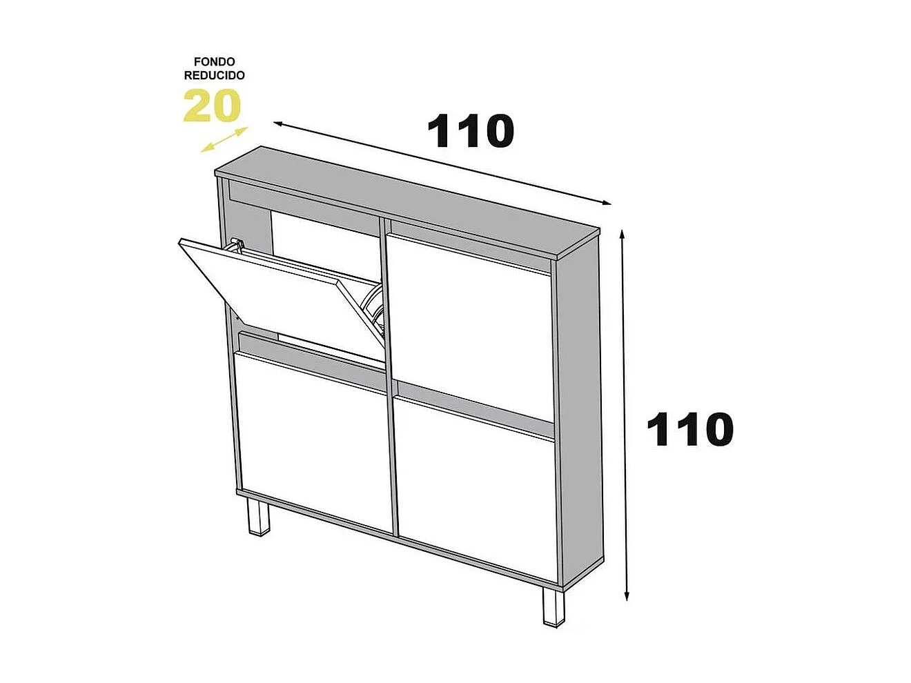 Zapatero Dewe 4 puertas abatibles blanco/natural 110x110x20 cm