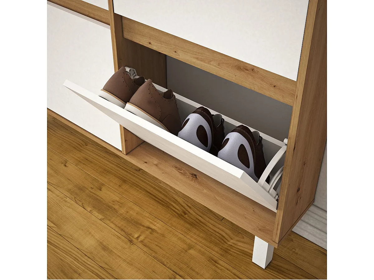 Zapatero Dewe 4 puertas abatibles blanco/natural 110x110x20 cm