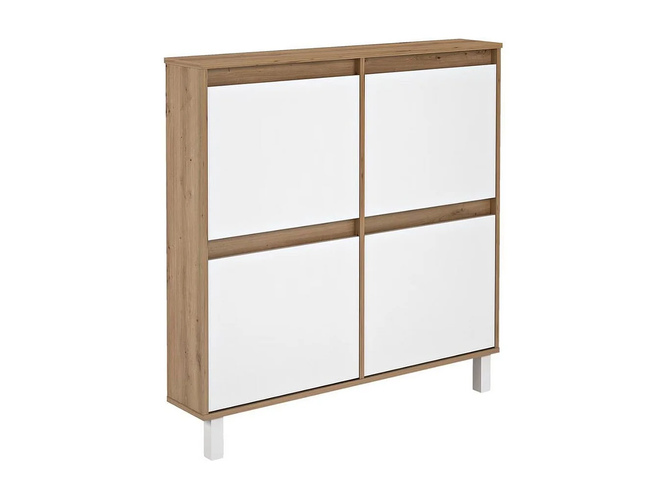 Zapatero Dewe 4 puertas abatibles blanco/natural 110x110x20 cm