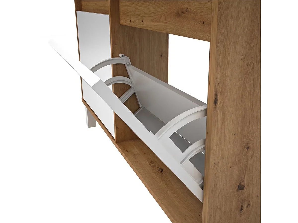 Zapatero Dewe 4 puertas abatibles blanco/natural 110x110x20 cm