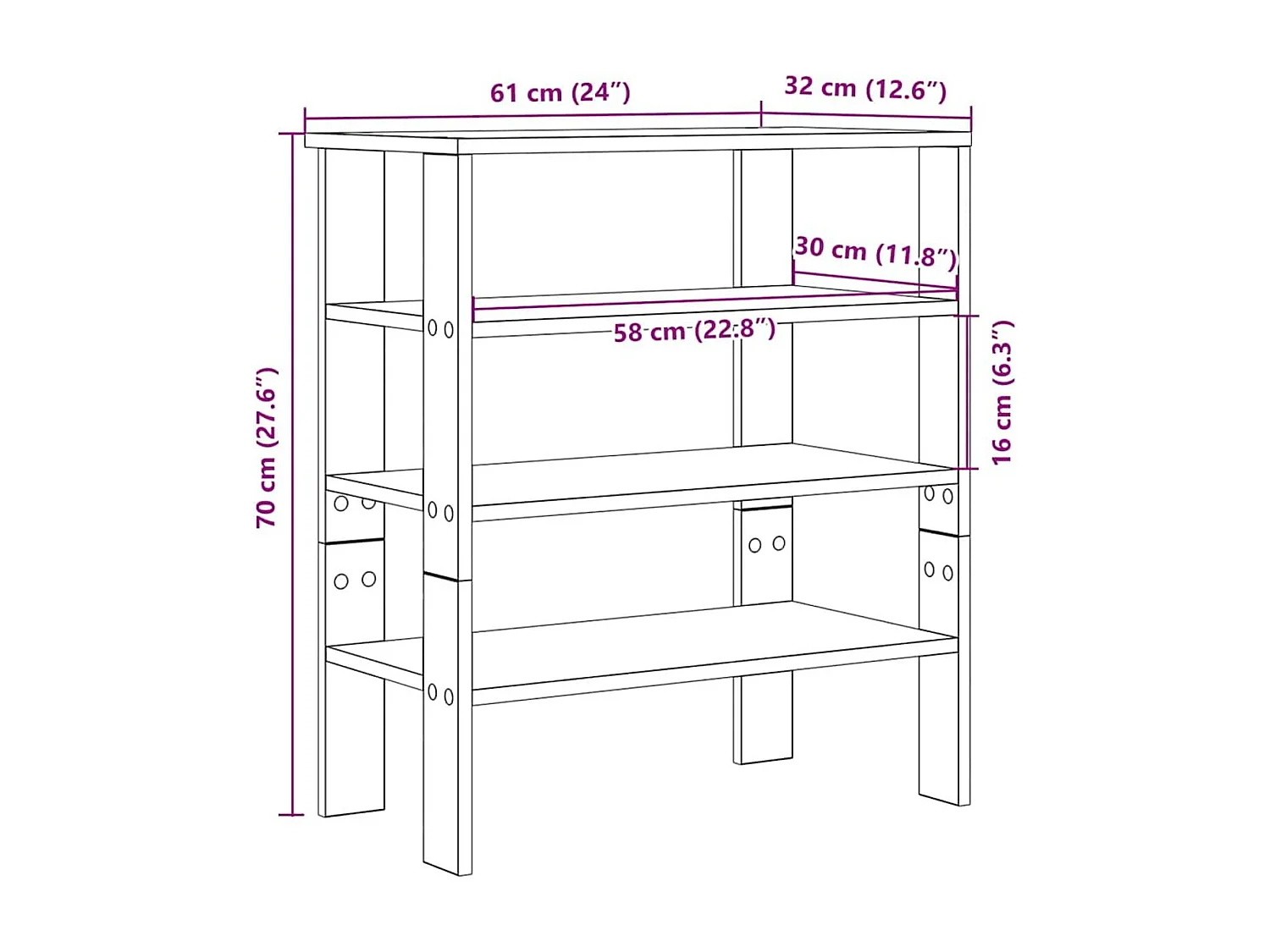 Zapatero Moon 4 niveles blanco 70x61x32 cm