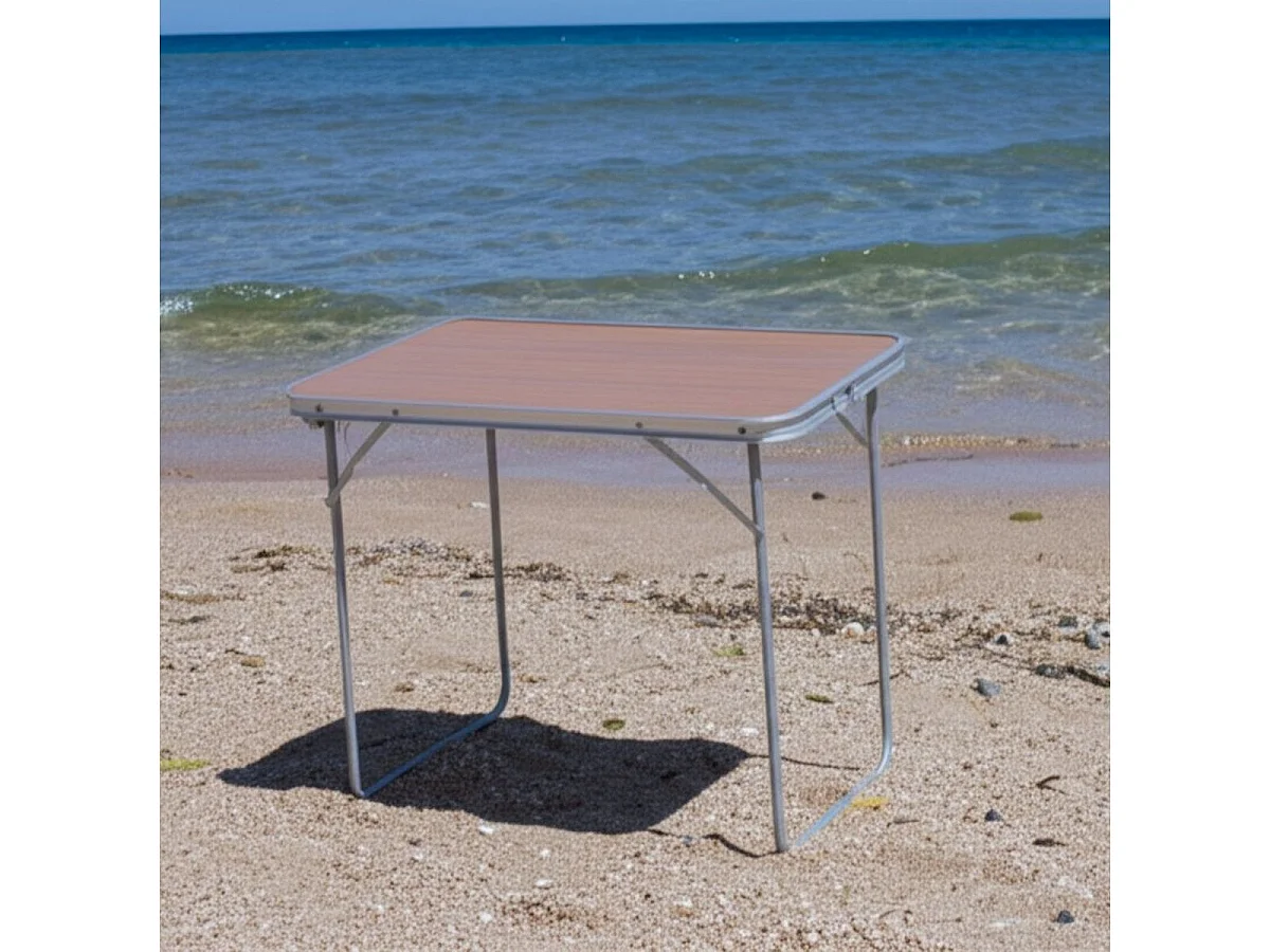 Mesa de camping plegable aluminio marrón 70x80x60 cm