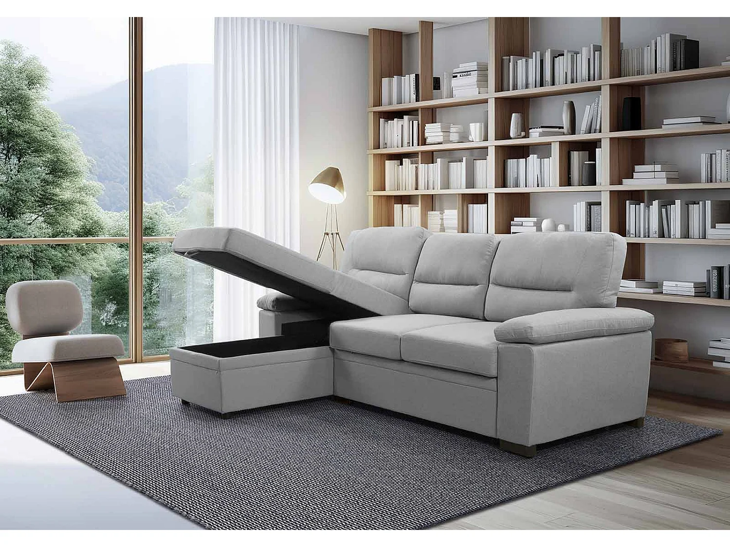 Sofa Cama Chaise Longue Emma 238cm Gris en terciopelo