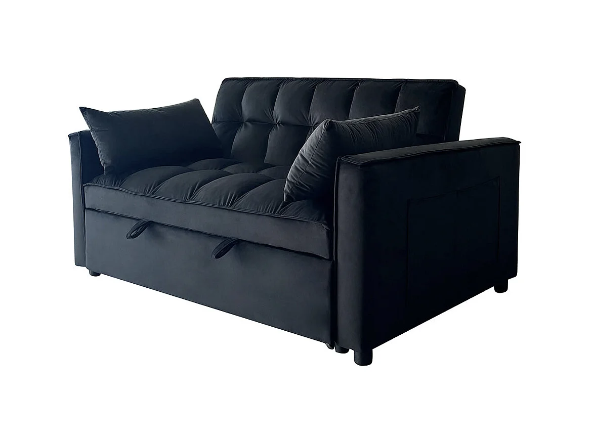 Sofá-cama de Casal Fuji 138cm, preto em veludo