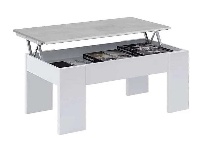 Mesa de Centro Elevatoria Elise, Branco e Cimento 90x50cm