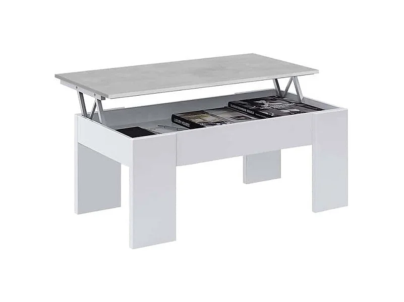 Mesa de Centro Elevatoria Elise, Branco e Cimento 90x50cm