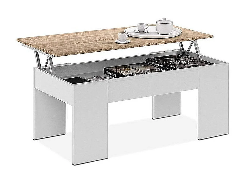 Mesa de Centro Elevable Elise, Blanco y Cemento 90x50 cm
