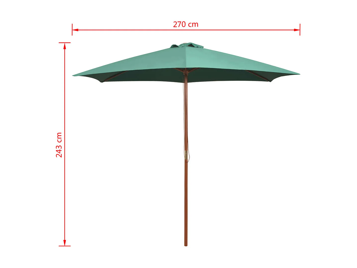 Sonnenschirm 270×270 cm Holzstange Grün