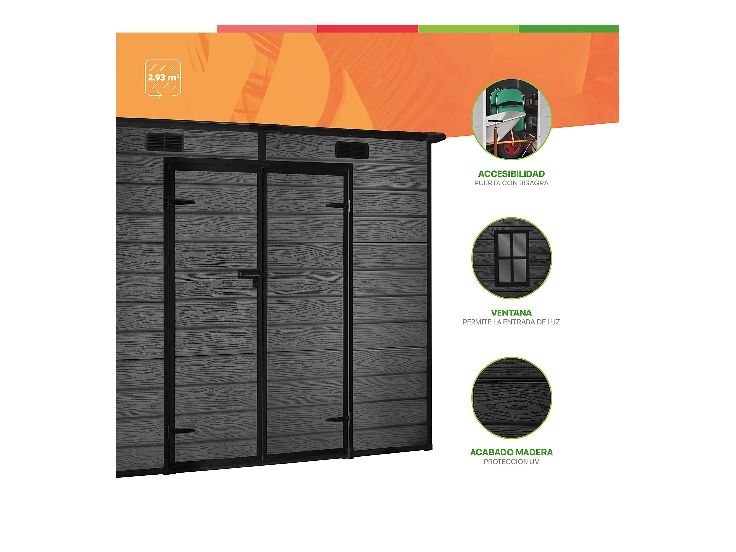 Wasabi - Riparo da Giardino in Resina Nero 2,9m² Unità - 158x158x196cm - Riparo da giardino esterno - Porta doppia a battente - Finestra con luce naturale