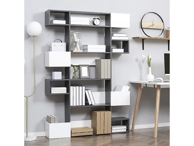 Libreria moderna a 3 ripiani con ruote in rete metallica bianco