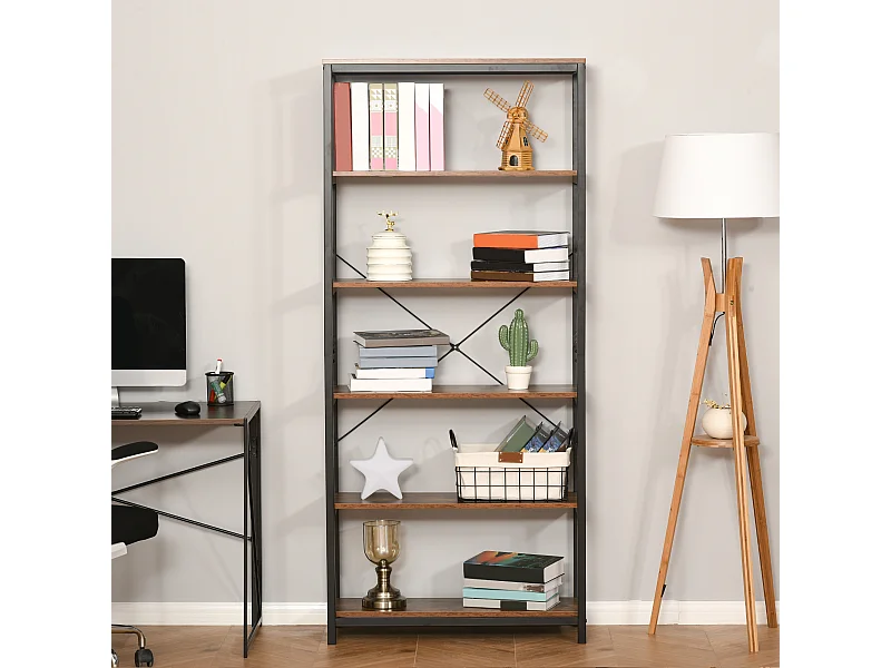 Libreria moderna a 4 ripiani con ruote in rete metallica bianco